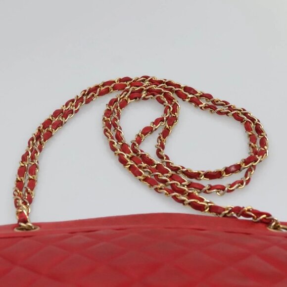 CHANEL Matelasse Chain Shoulder Bag Lamb Skin Gold Red CC Auth - Picture 9 of 16